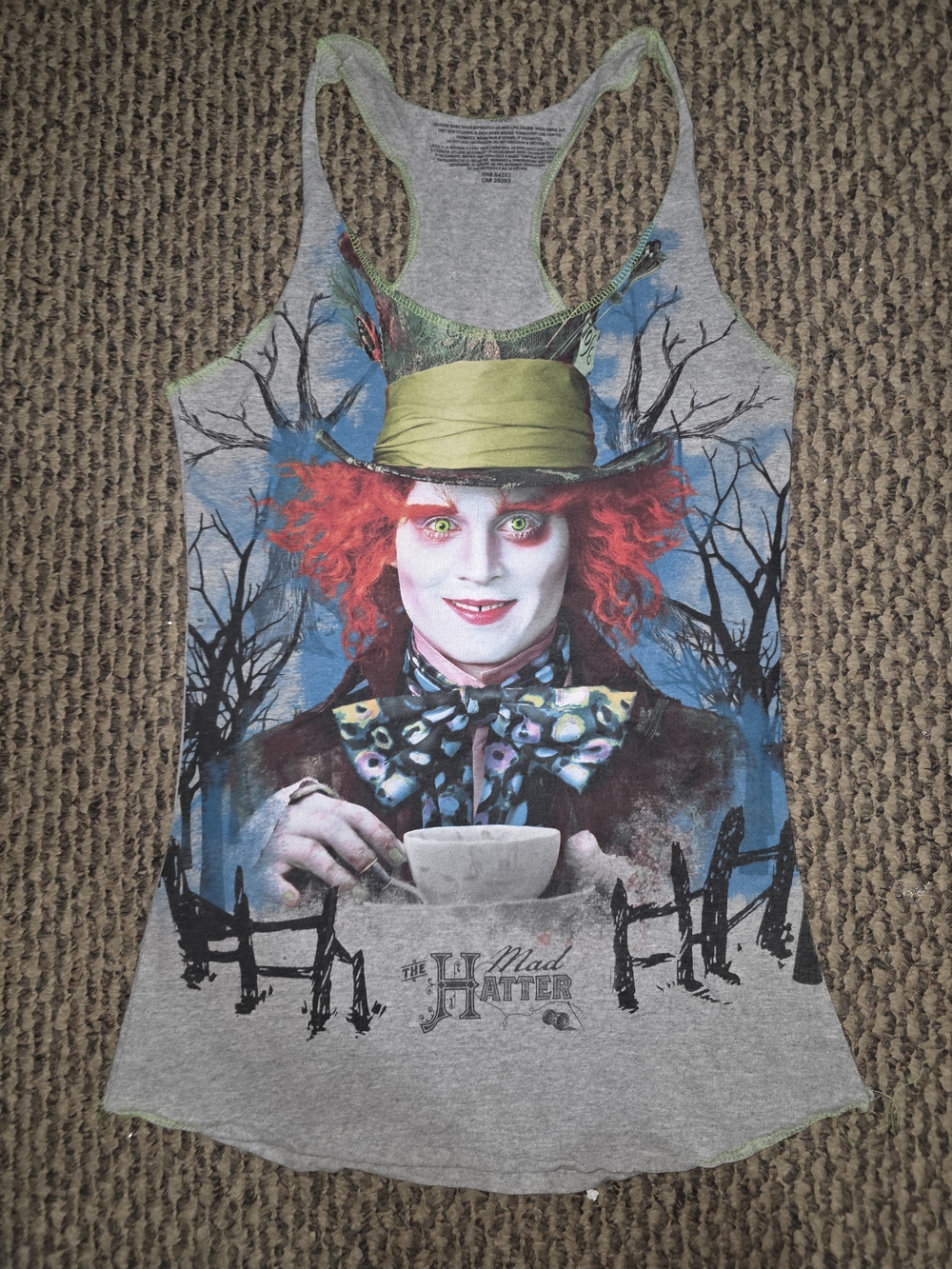 Disney Gray Racerback Tank with Green Trim